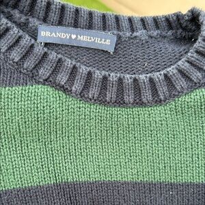 Brandy Melville Women’s Striped Green and Black Crewneck Sweater